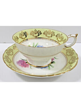 Vintage Paragon Colorful Chrysanthemum Teacup and Saucer Gold Gild 1960s